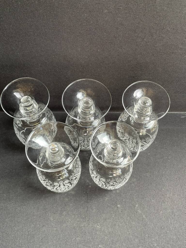 5 engraved crystal glasses
