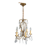 Remarkable 6-light cage chandelier with crystal pendants, complete in working order