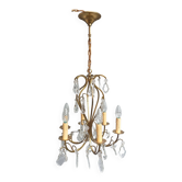 Remarkable 6-light cage chandelier with crystal pendants, complete and in working order.