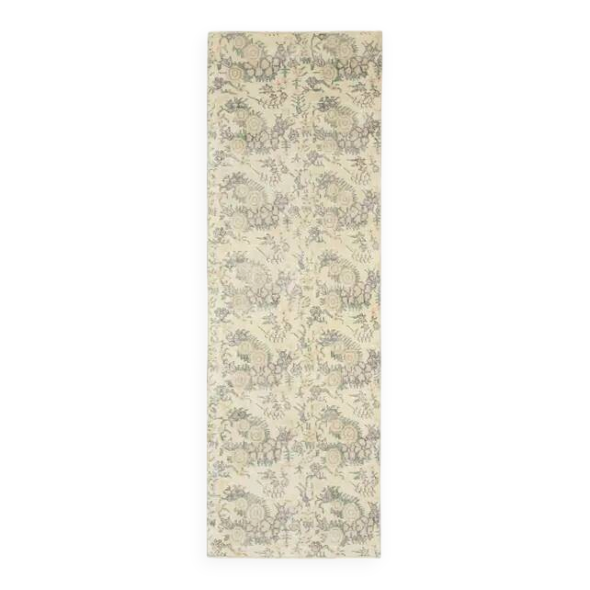 1970s Vintage Turkish Hand-Knotted Wool Cotton Tan Runner Rug 93x287
