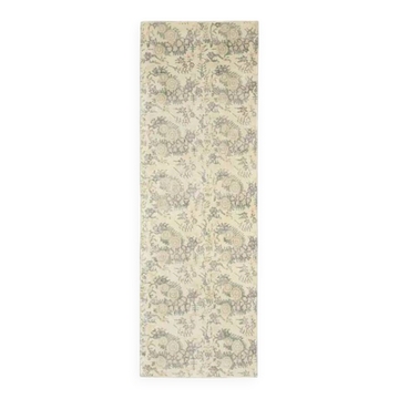 1970s Vintage Turkish Hand-Knotted Wool Cotton Tan Runner Rug 93x287