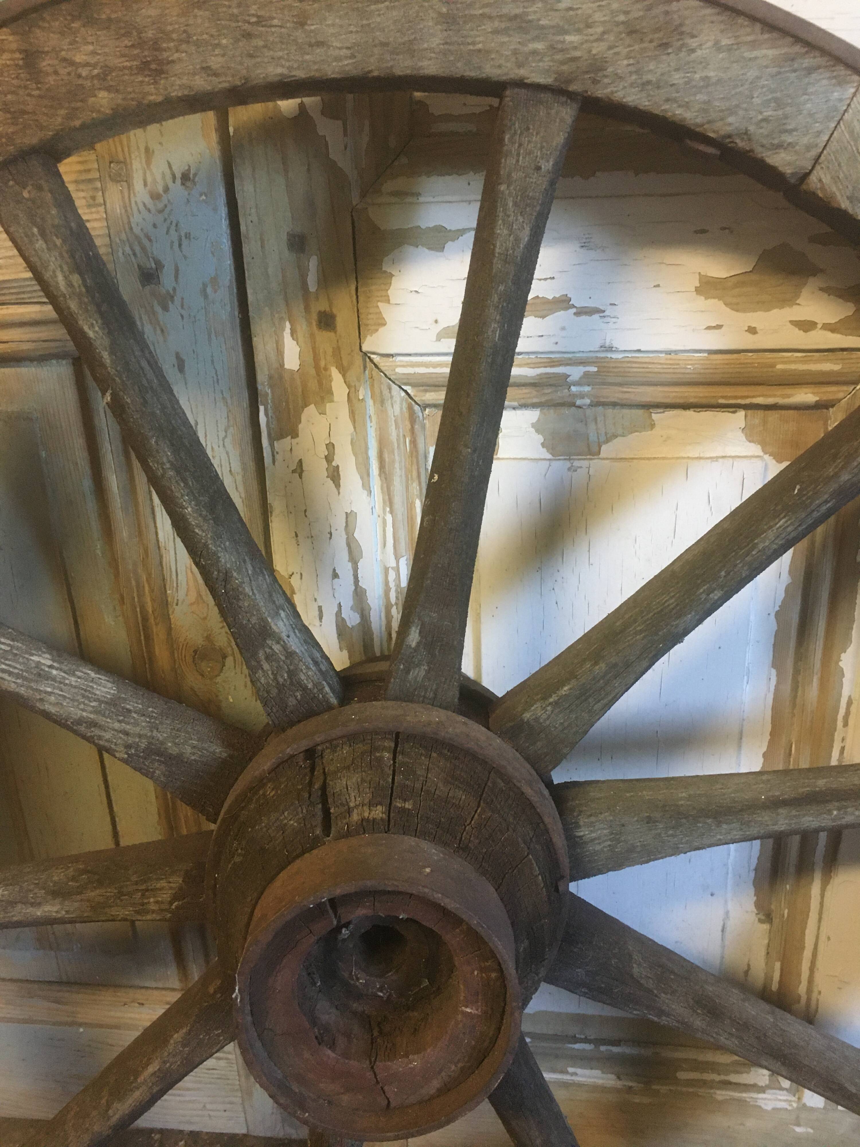 Oak and metal cart wheel