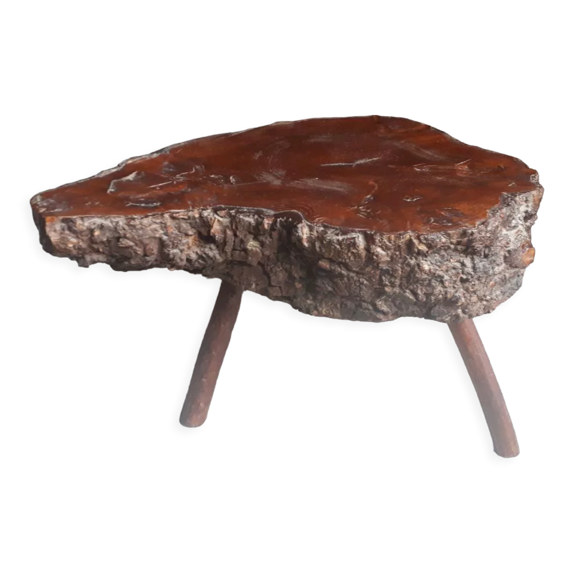 Vintage brutalist coffee table in elm magnifying glass