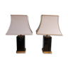 Pair of Pagoda lamps in black lacquered metal and brass, 70s