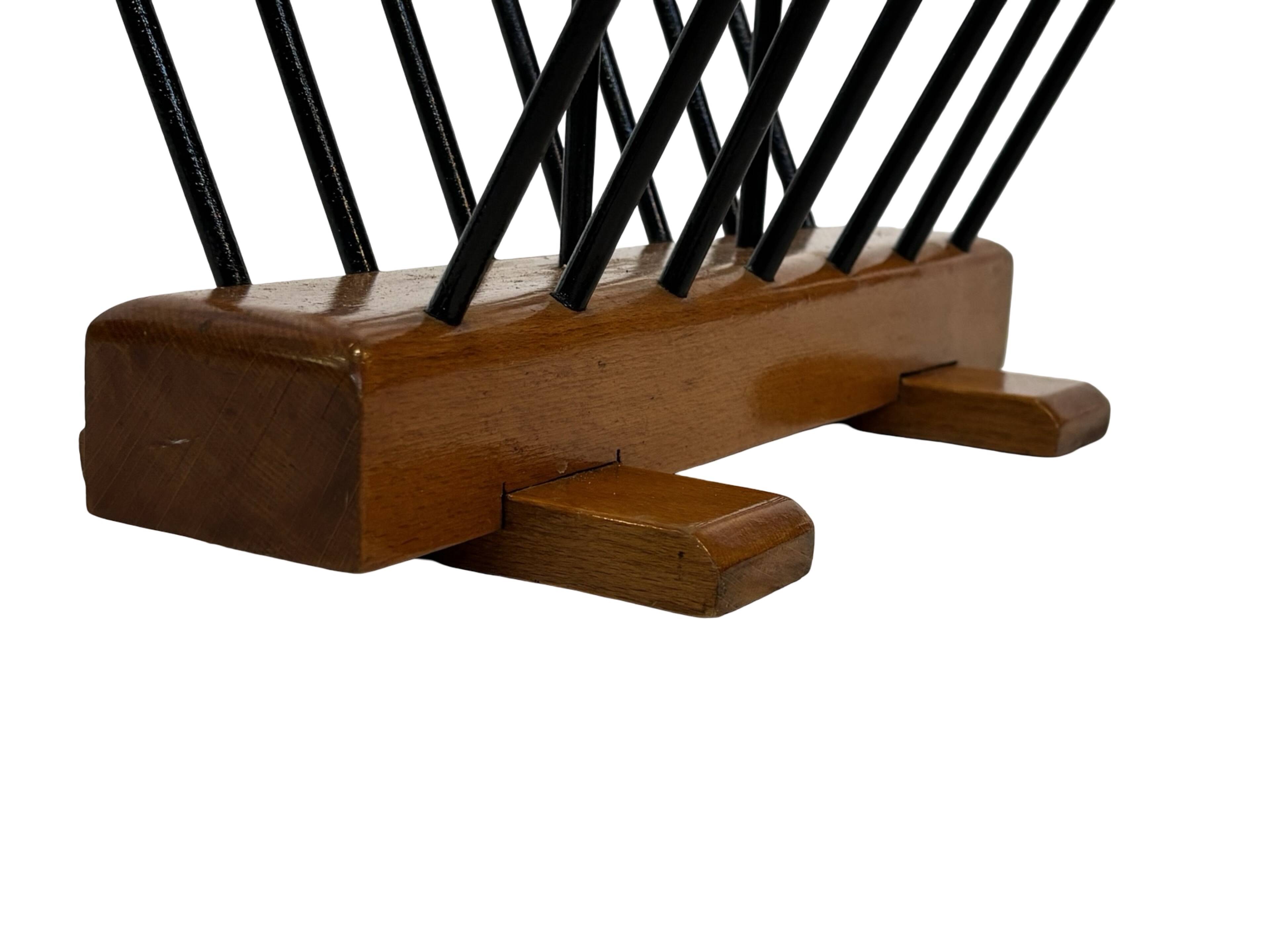 Vintage Reading Basket Steel Oak Magazine Rack 50's design