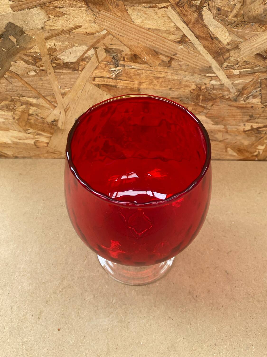 Antique empoli red & clear glass footed vase vintage