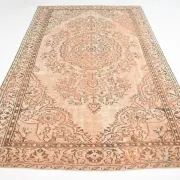 Vintage Persian Peach & Brown Rug, Oriental Pattern Rustic Carpet, 187x292