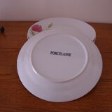 6 white porcelain dessert plates decorated with pink tulips