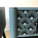 Pair of nightstands Seigaiha blue