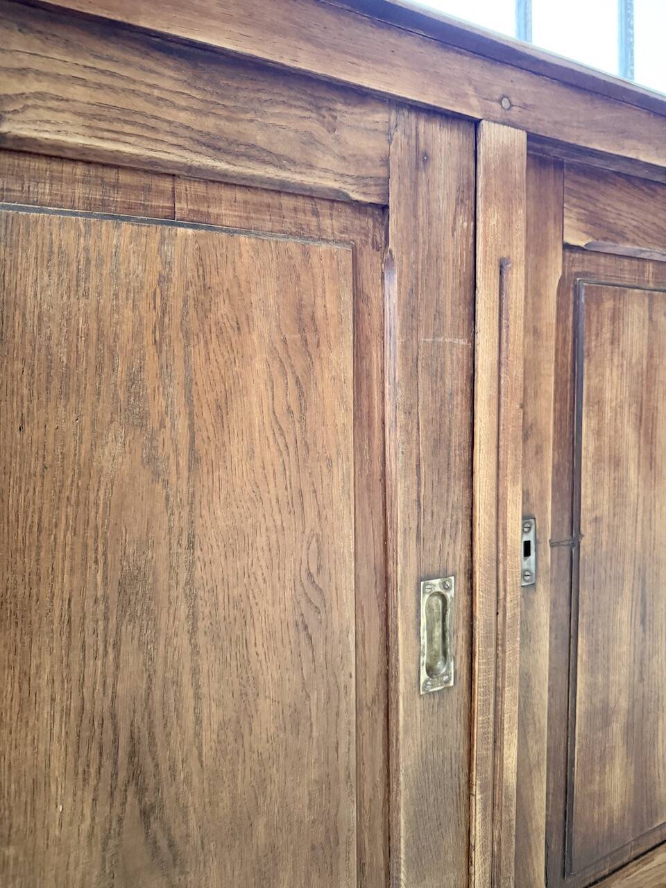 XL oak workshop sideboard with sliding doors from 1900