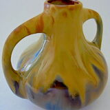 Vase with enamelled polychrome sandstone vase with crystallization glaze