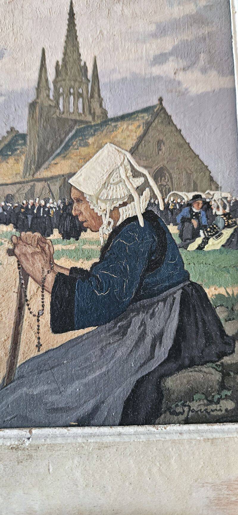 Marcel Jacquier - Oil on Panel Scene of Pardon in Brittany