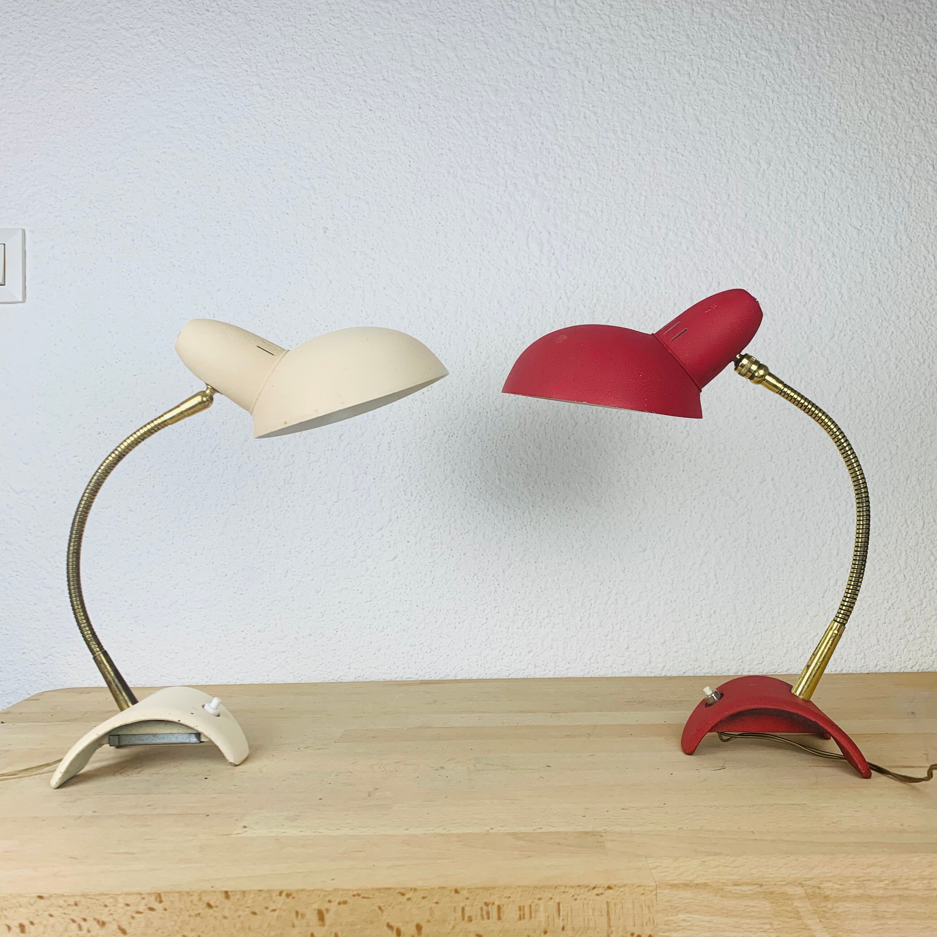 Pair of metal and brass lamps 50s Jean Boris Lacroix