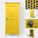 Armoire parisienne bonnetière ancienne jaune poudré.