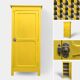 Antique powder yellow Parisian bonnetière wardrobe.