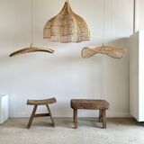 Rattan suspension or shade in the shape of a braided undulating circular tray d:80