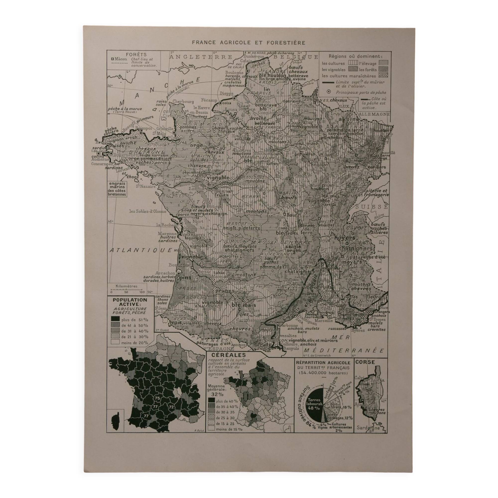 Original lithograph on France (physics + agricultural and forestry)