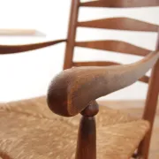 Dutch oak ladderback armchair with rush seat – 1950s