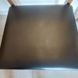 5 Scandinavian style chairs, wood and black faux leather.