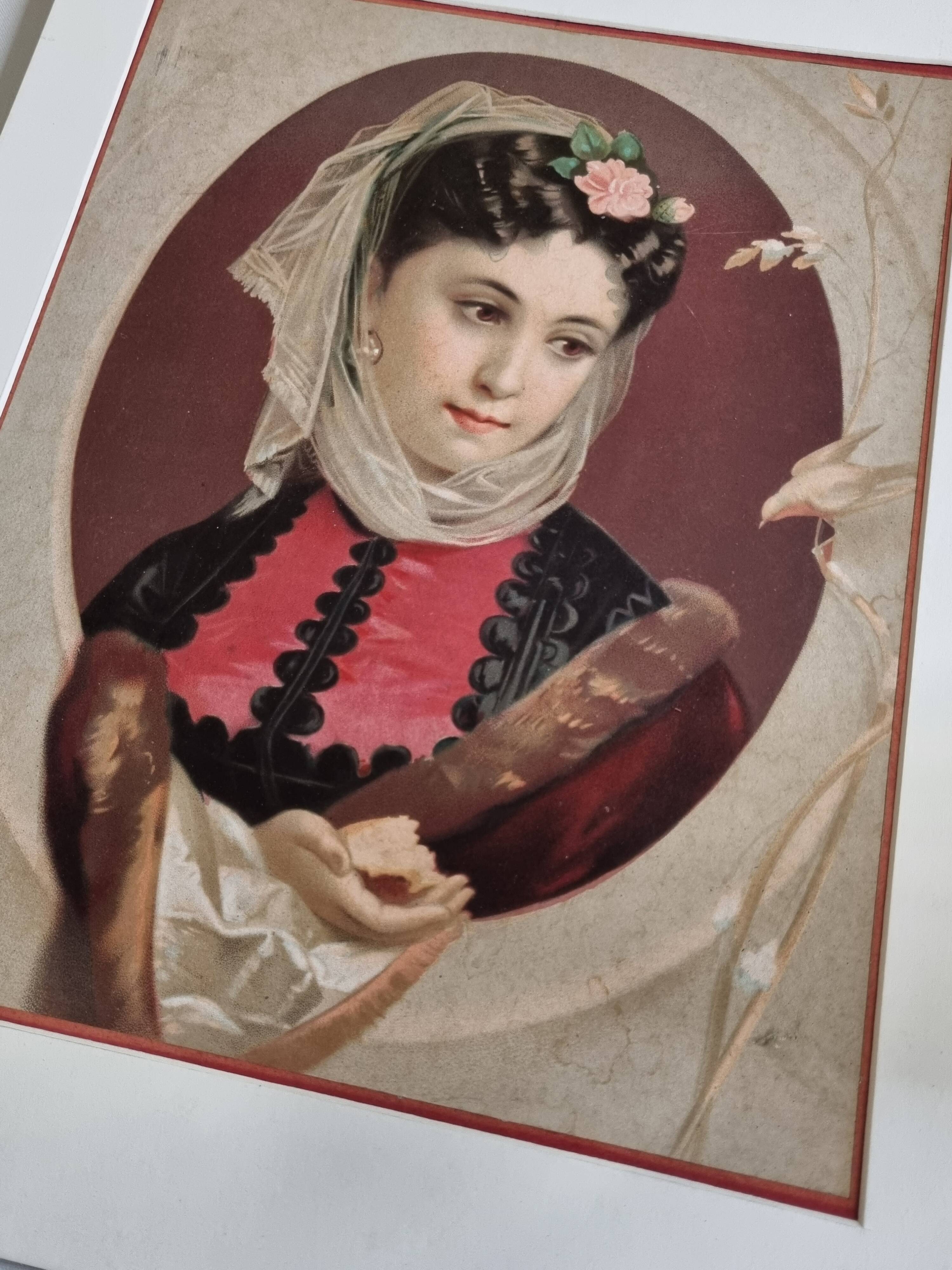 Original late 19th century chromolithograph, The Four Seasons, Winter, framed