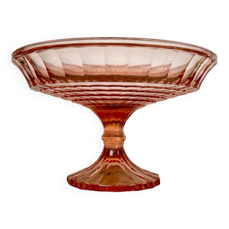 Pink glass cup, fruit bowl