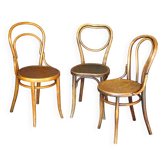 Set de 3 chaises Bistrot assises bois, 1910 à 1920