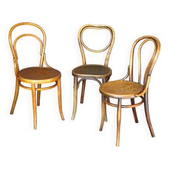 Set of 3 Bistro chairs with wooden seats, 1910 to 1920