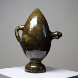Ancienne gargoulette "Magique" oeuf en grès vernissé/émaillé et sablé