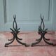 Fireplace andirons by Raymond Subes, flame model, brutalist andirons.