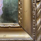 HST painting "Elegant hat surrounded by trees" XIX° century