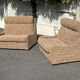 Fauteuil convertible vintage en tissu beige et marron