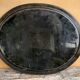 Black lacquered metal tray with multicoloured vintage Russian floral decoration.
