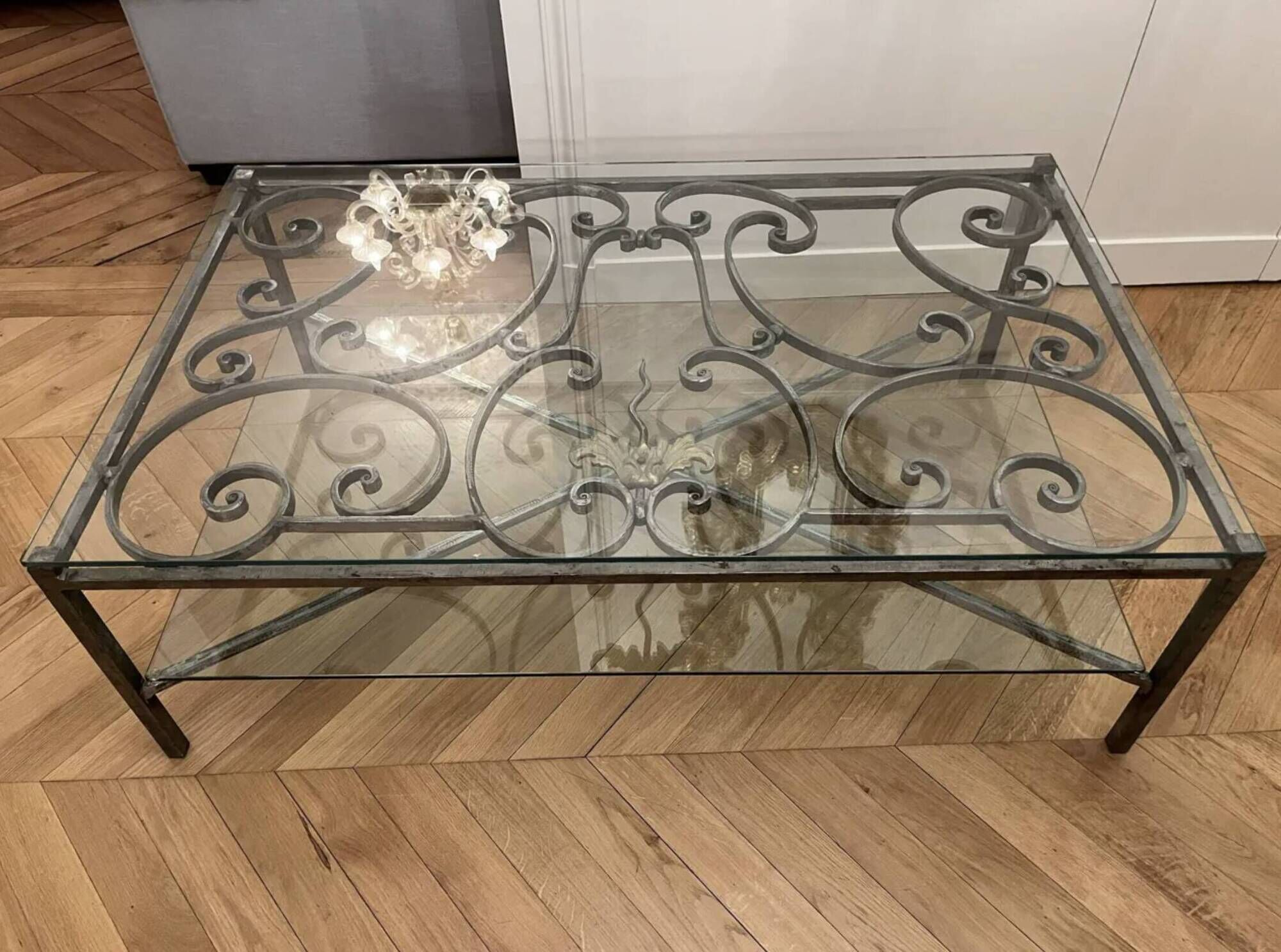 Wrought iron coffee table - Old Parisian balcony railing