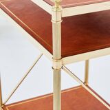 Pair of neoclassical brass leather side tables style Maison Jansen 1970