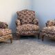 Antique Louis XV style shepherdess armchair in floral flocked fabric
