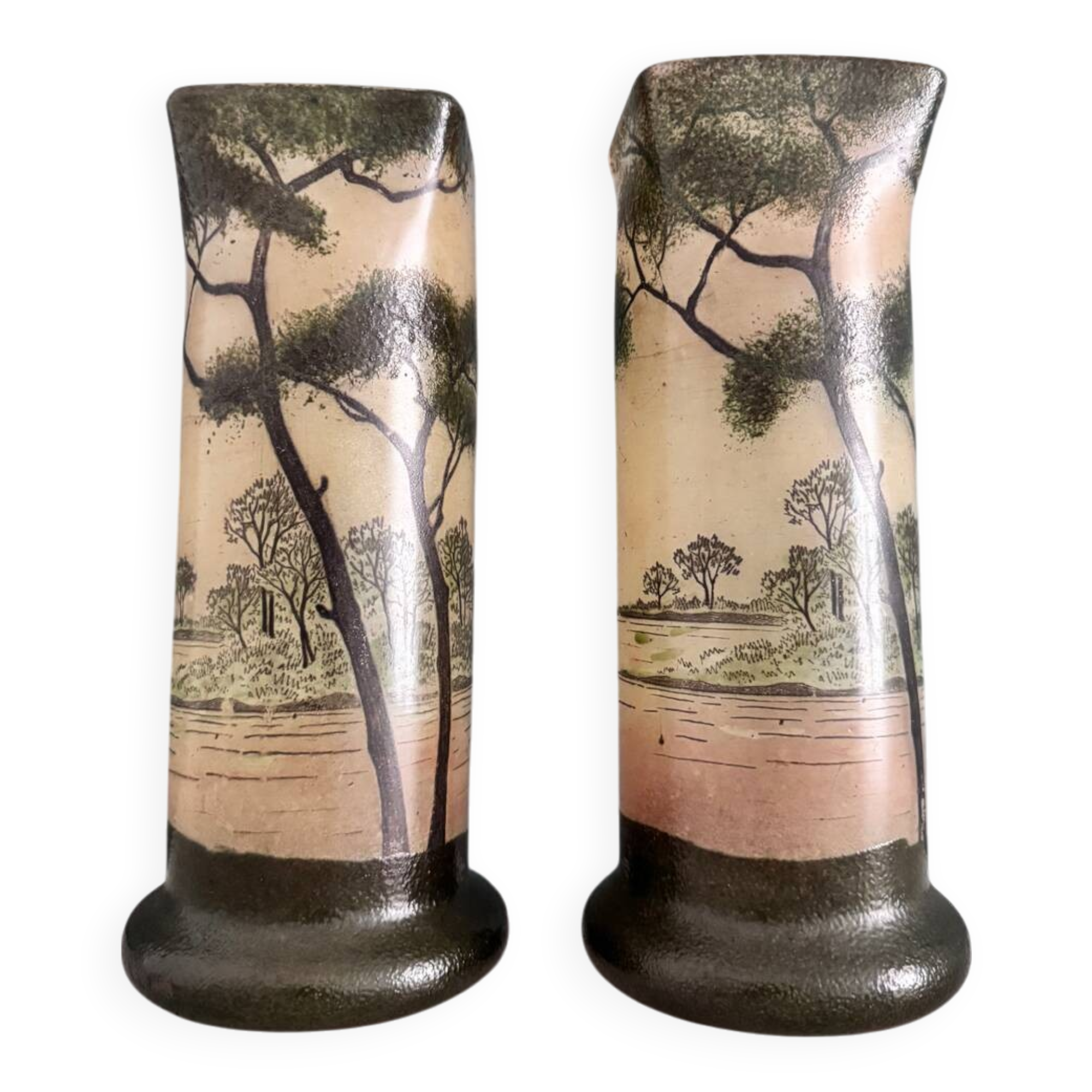 Pair of Legras 1900 enamelled glass vases