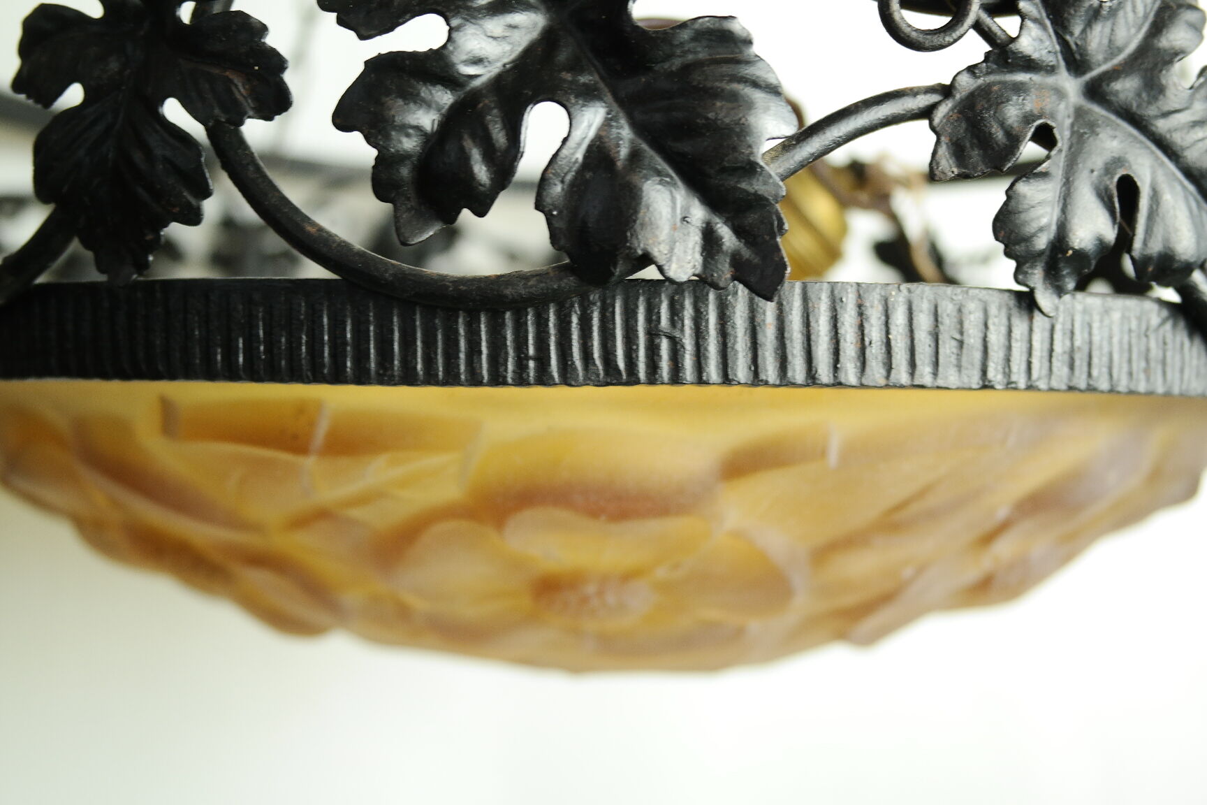 Art Deco wrought iron glass suspension Degué