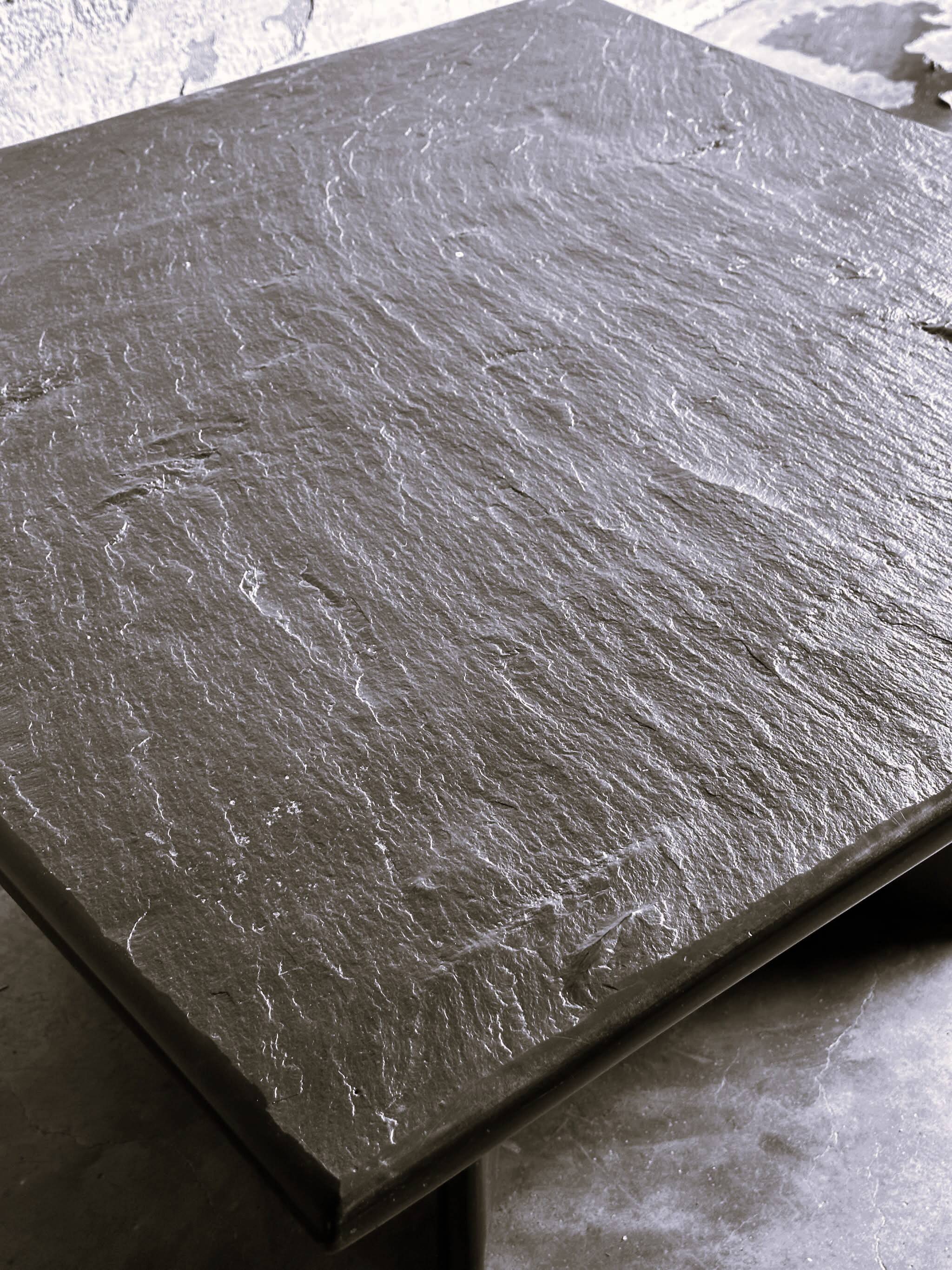 Massive Solid Square Slate Coffee Table, 1970s. France