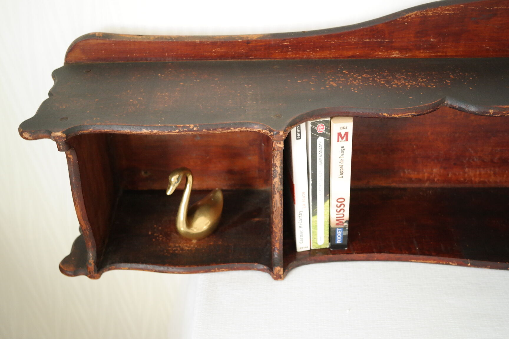 Old country wall shelf in beech wood