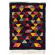 Colorful Vintage Hand-Knotted Turkish Tulu Rug with Geometric Triangle Design, 100% Wool