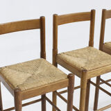 Ensemble de tabourets de bar vintage Vico Magistretti en frêne et paille, Italie