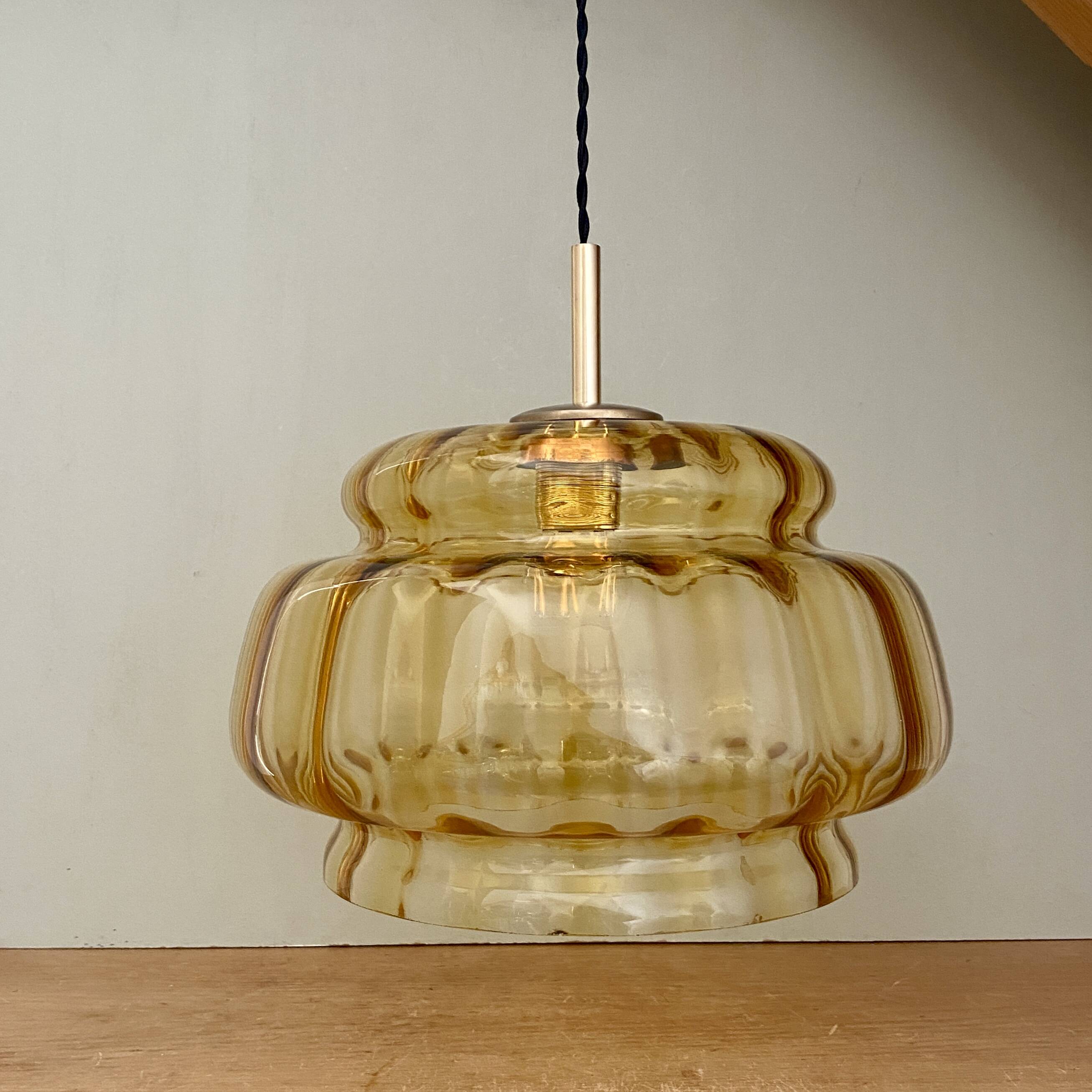 XXL vintage amber glass globe pendant light