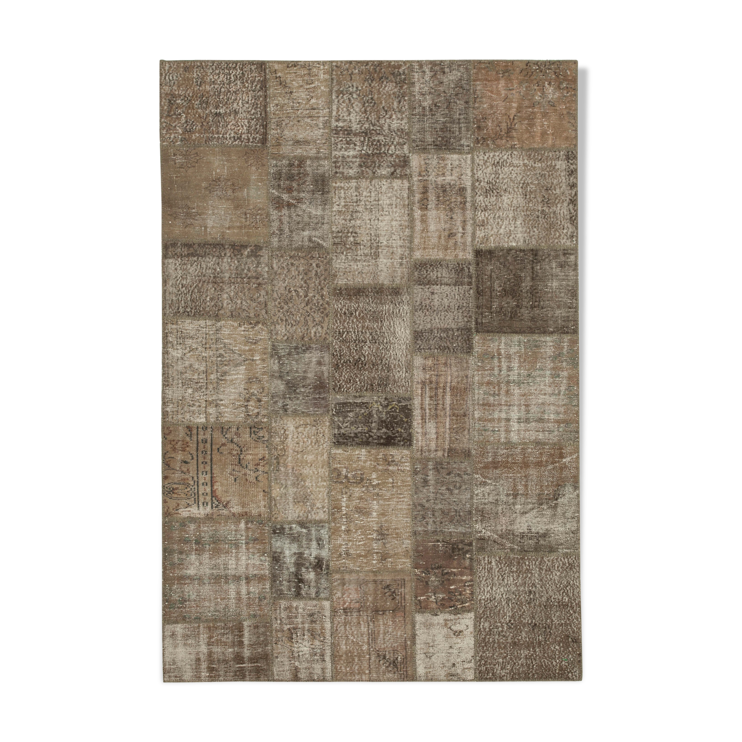 Handwoven oriental overdyed 202 cm x 303 cm brown patchwork carpet