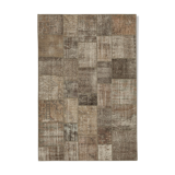 Handwoven oriental overdyed 202 cm x 303 cm brown patchwork carpet