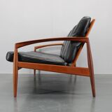 1960s Kai Kristiansen Paper Knife 3-Seater Teak Sofa in Leather , Denmark
