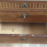 Louis XVI style chest of drawers, spinning top legs - transition style marquetry