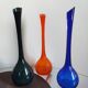 Set of 3 Scandinavian and Polish glass bottle vases from the 1970s.