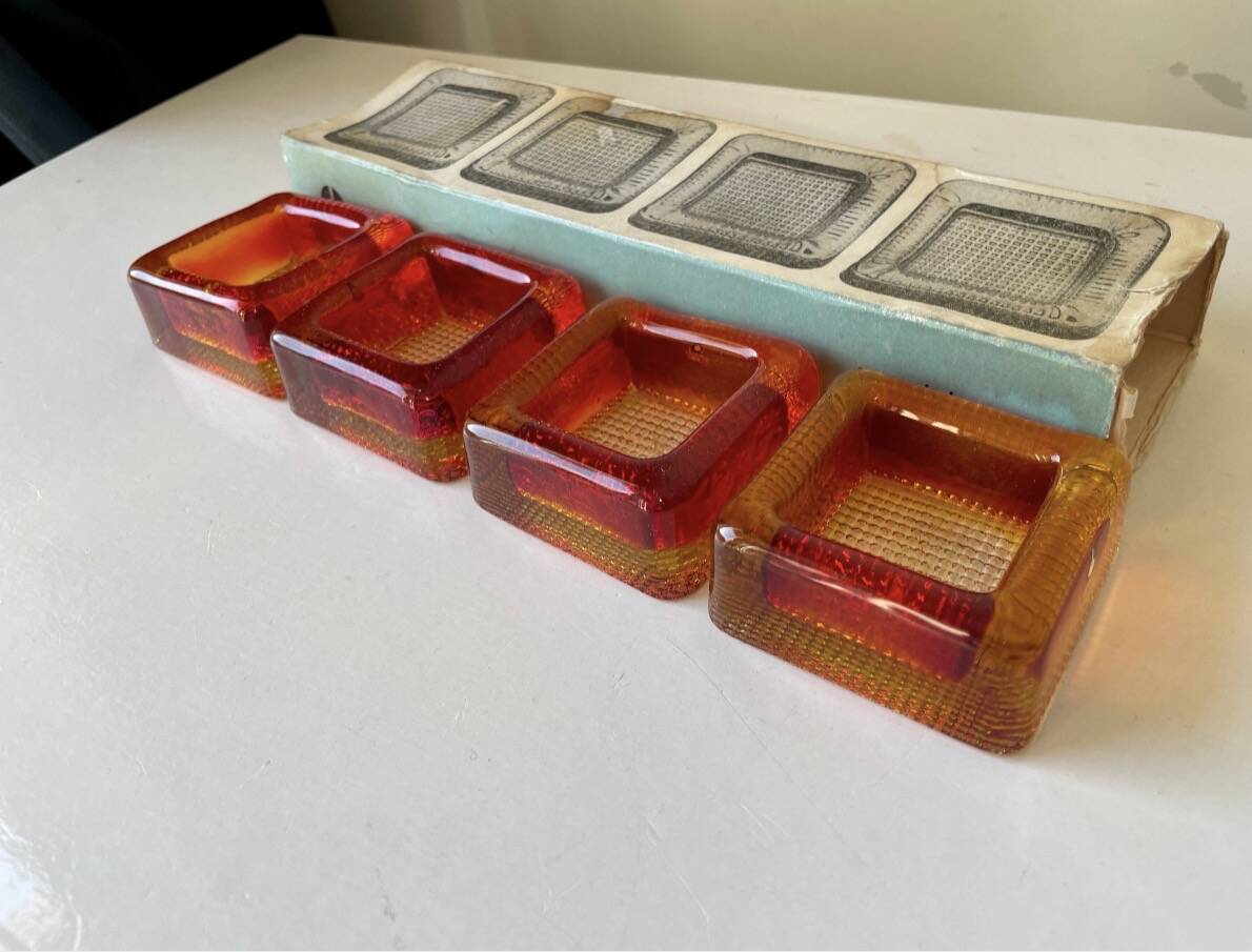 Swedish Design lot of 4 glass vintage ashtrays 1960's