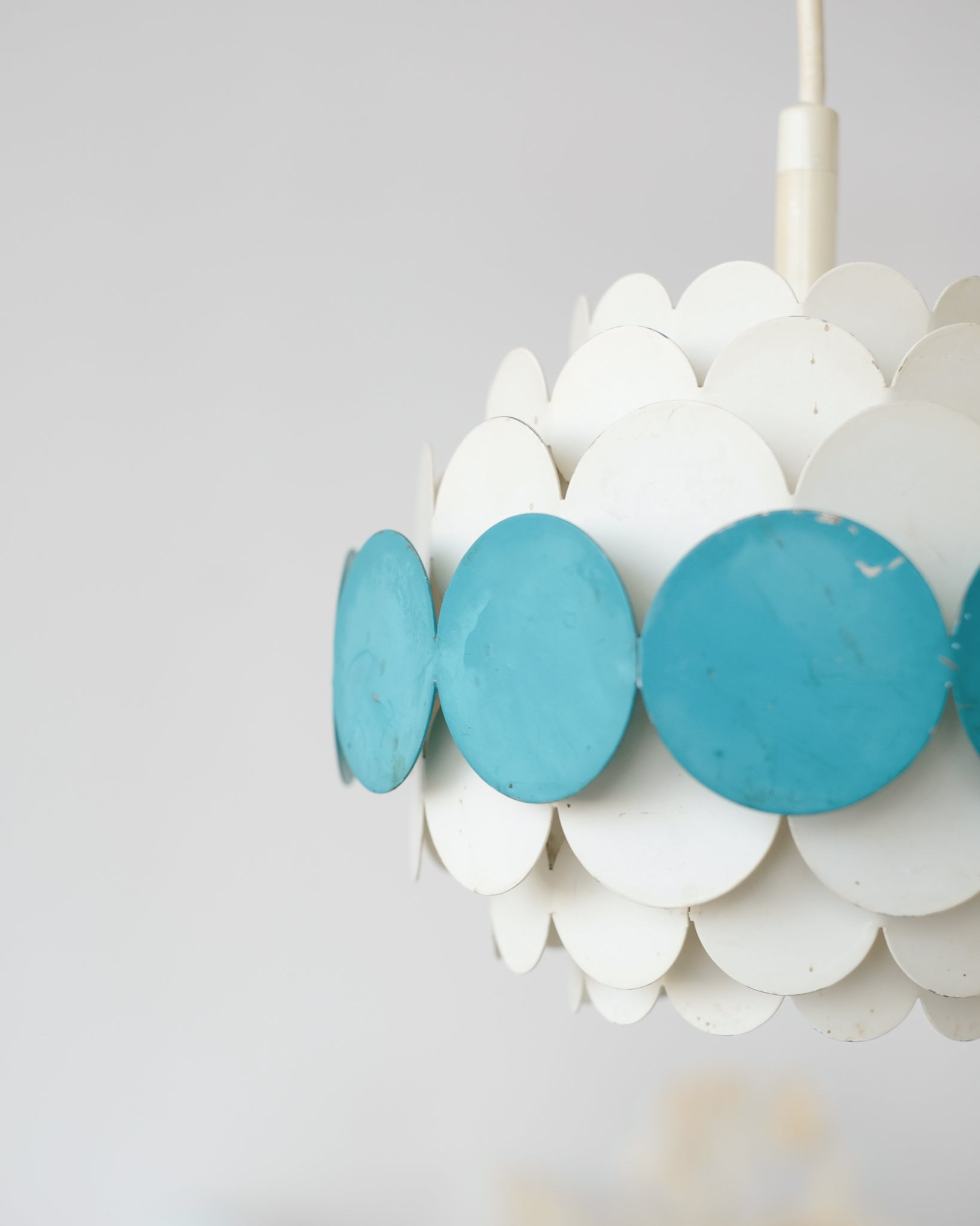 Vintage pendant lamp in white and green metal