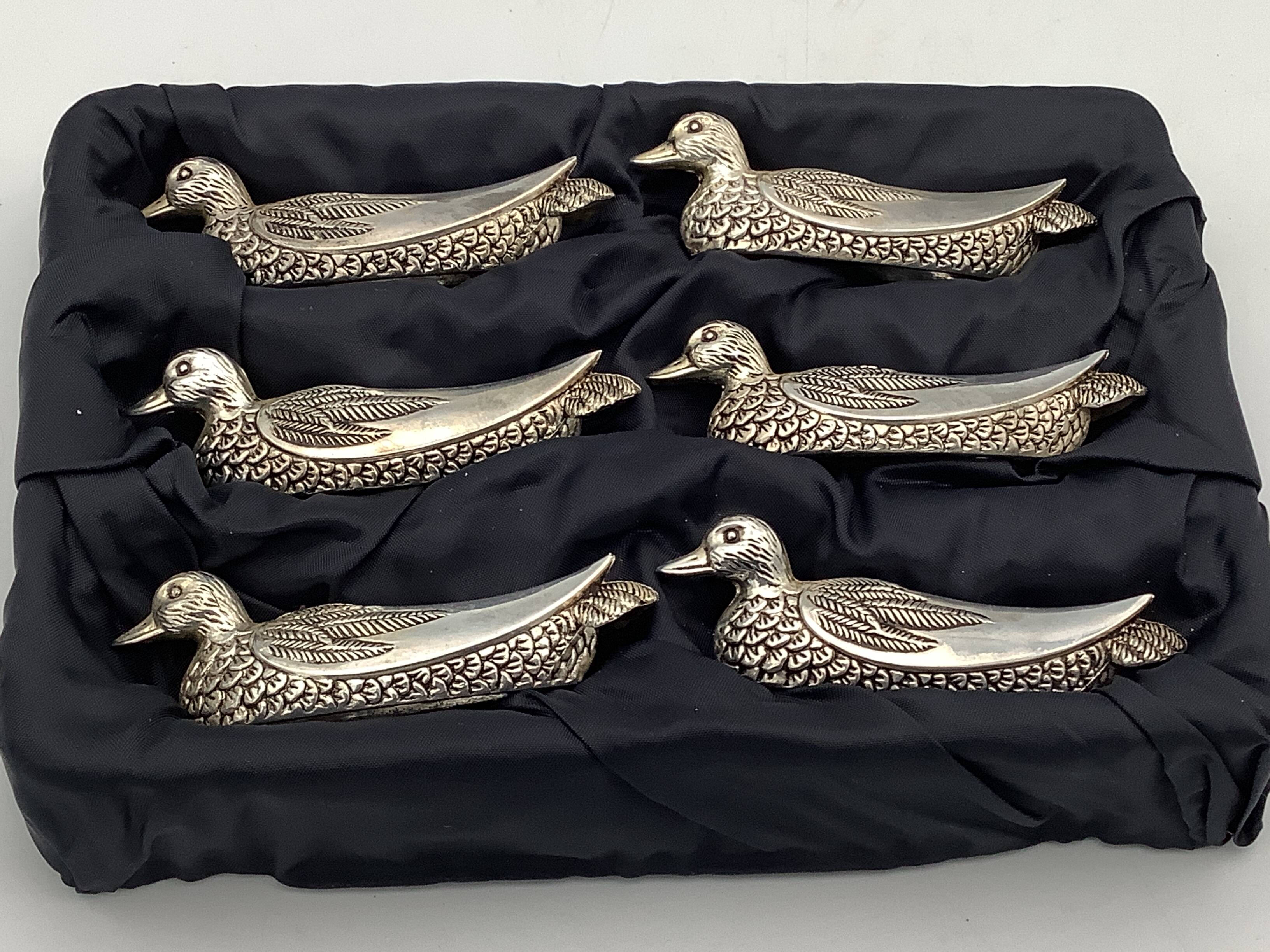 Set of 6 Vintage Duck-Shaped Silver-Plated Knife Rests SILEA